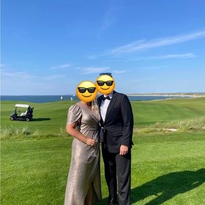 Nightway Metallic Mock Wrap Dress